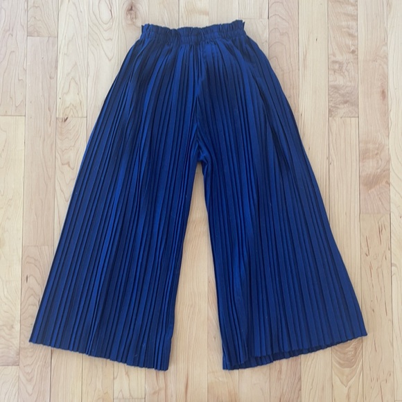 Zara, Palazzo/Culotte, Pleated, Pants, Navy Blue, Size 7 - Picture 3 of 3
